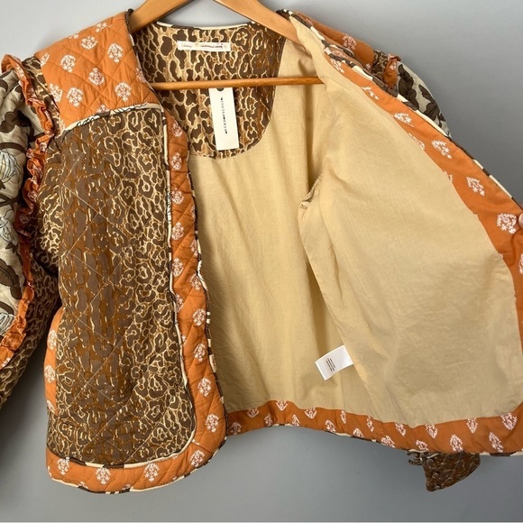 Anthropologie X Llani Quilted Brown & Orange Motif Printed Jacket Size M/L NWT - Picture 9 of 16